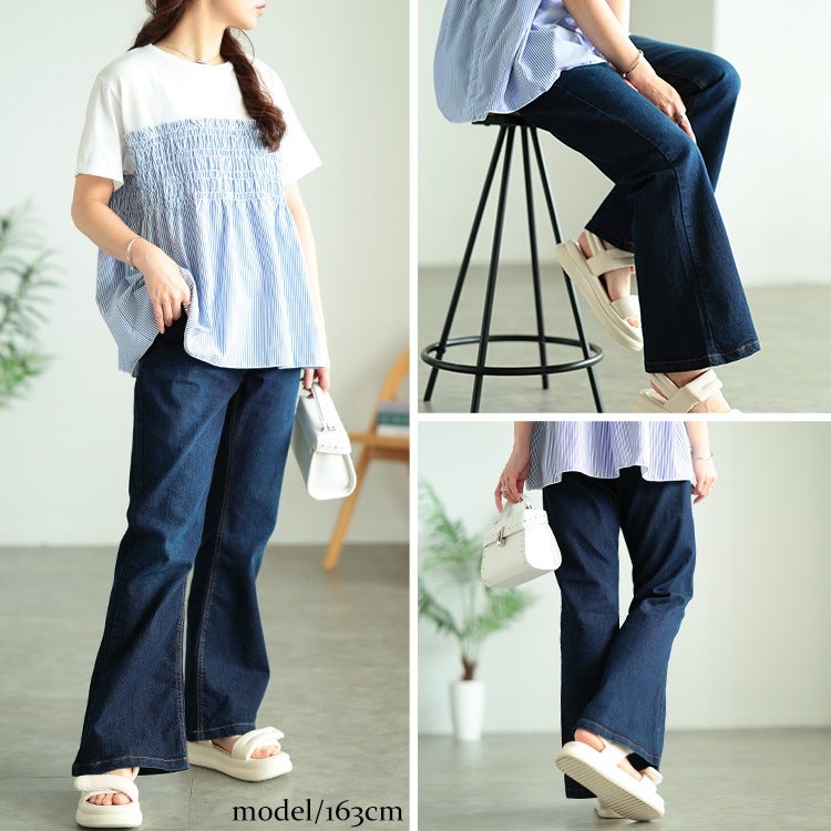 大きいサイズ レディース ストレッチデニムフレアパンツ