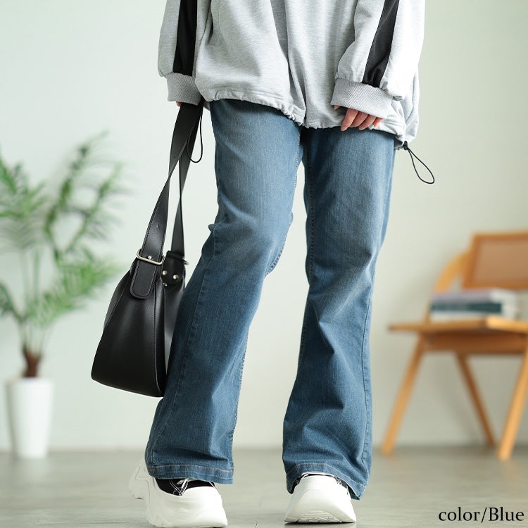 大きいサイズ レディース ストレッチデニムフレアパンツ