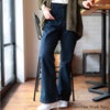 大きいサイズ レディース ストレッチデニムフレアパンツ ワンウォッシュネイビー