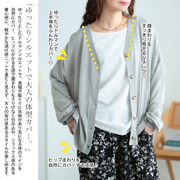 大きいサイズ レディース サマーニットドルマンカーディガン