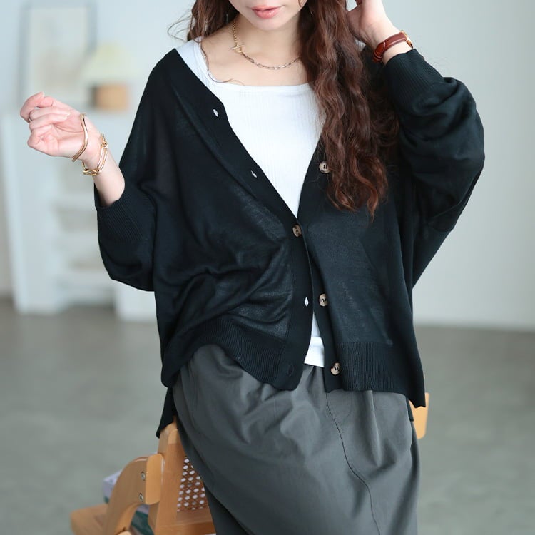大きいサイズ レディース サマーニットドルマンカーディガン ブラック