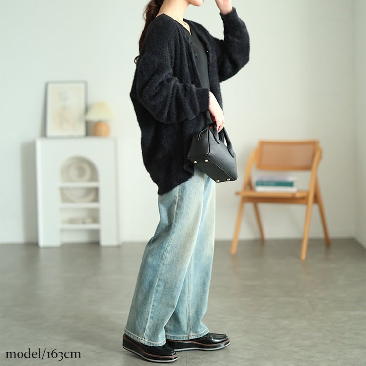 大きいサイズ レディース 深Vネックシャギーニットカーディガン