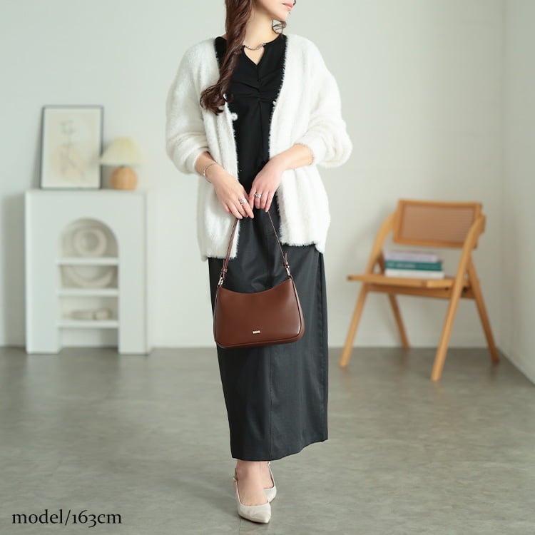 大きいサイズ レディース 深Vネックシャギーニットカーディガン ホワイト