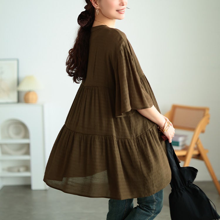大きいサイズ レディース フレアスリーブティアードチュニック
