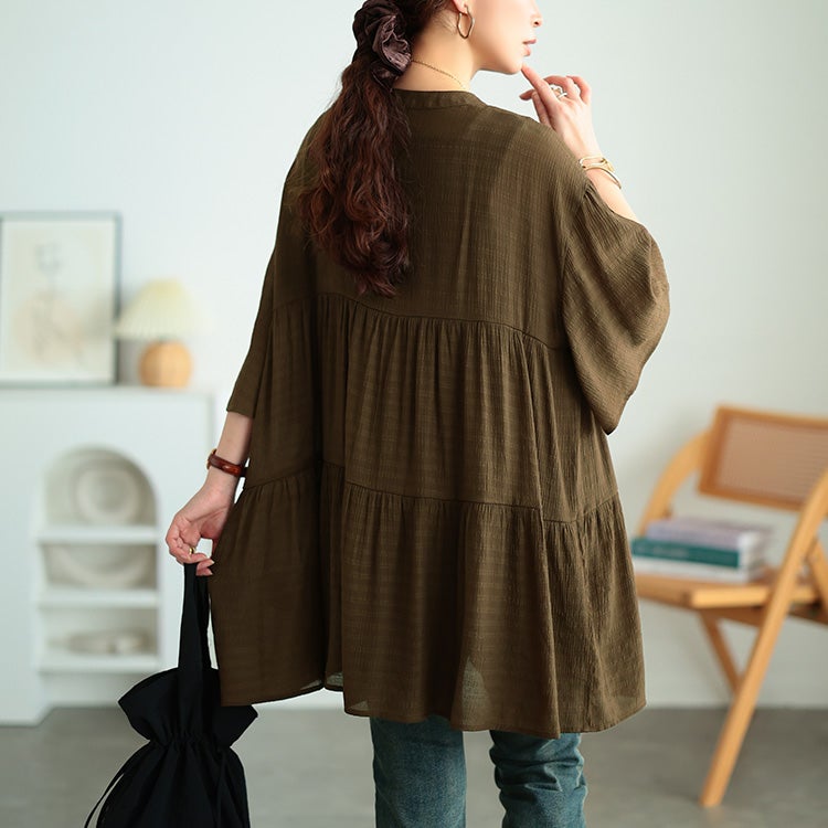 大きいサイズ レディース フレアスリーブティアードチュニック
