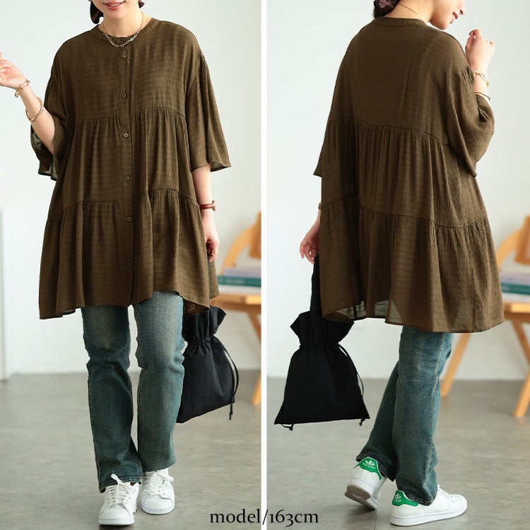 大きいサイズ レディース フレアスリーブティアードチュニック