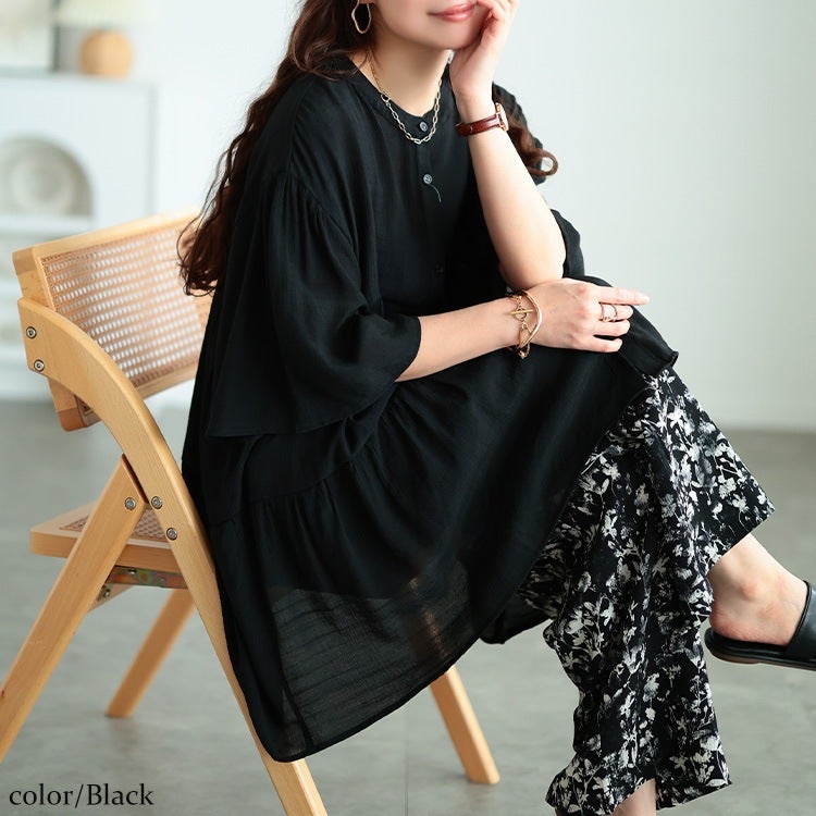 大きいサイズ レディース フレアスリーブティアードチュニック