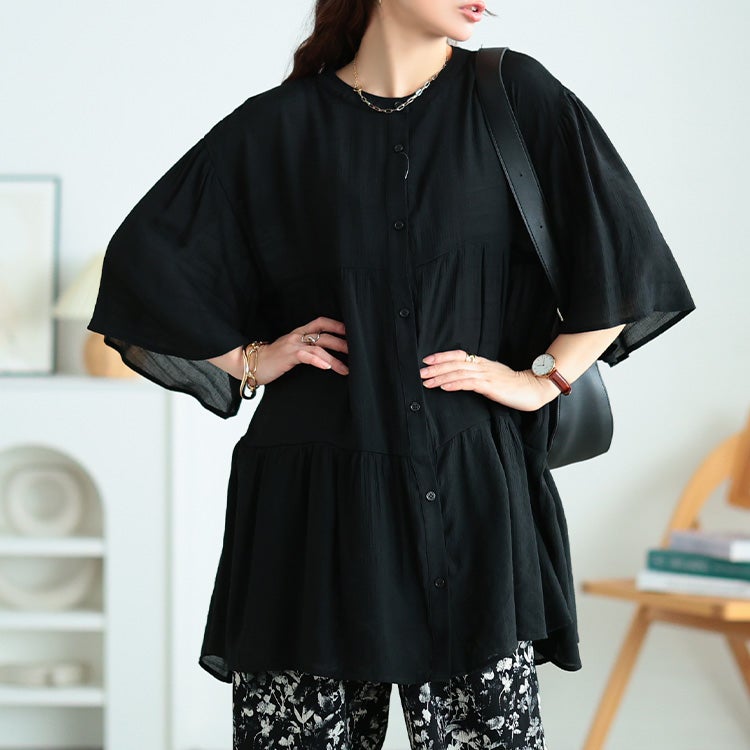 大きいサイズ レディース フレアスリーブティアードチュニック