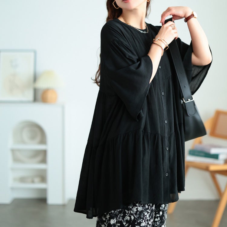 大きいサイズ レディース フレアスリーブティアードチュニック