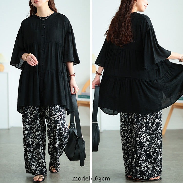 大きいサイズ レディース フレアスリーブティアードチュニック