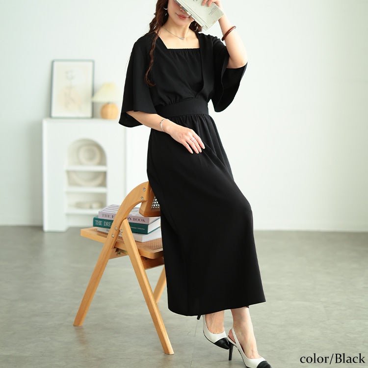 大きいサイズ レディース フレアスリーブカシュクールワンピース