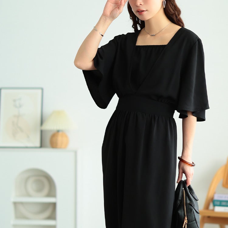 大きいサイズ レディース フレアスリーブカシュクールワンピース