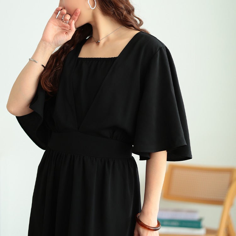 大きいサイズ レディース フレアスリーブカシュクールワンピース