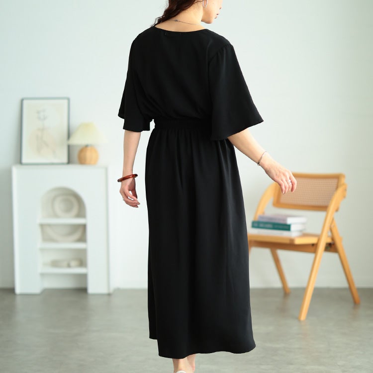 大きいサイズ レディース フレアスリーブカシュクールワンピース