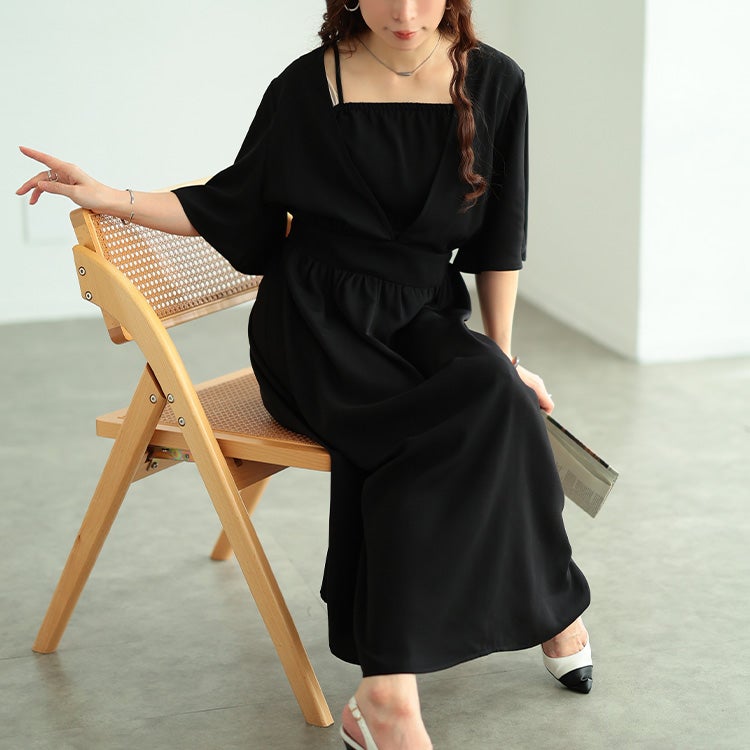 大きいサイズ レディース フレアスリーブカシュクールワンピース