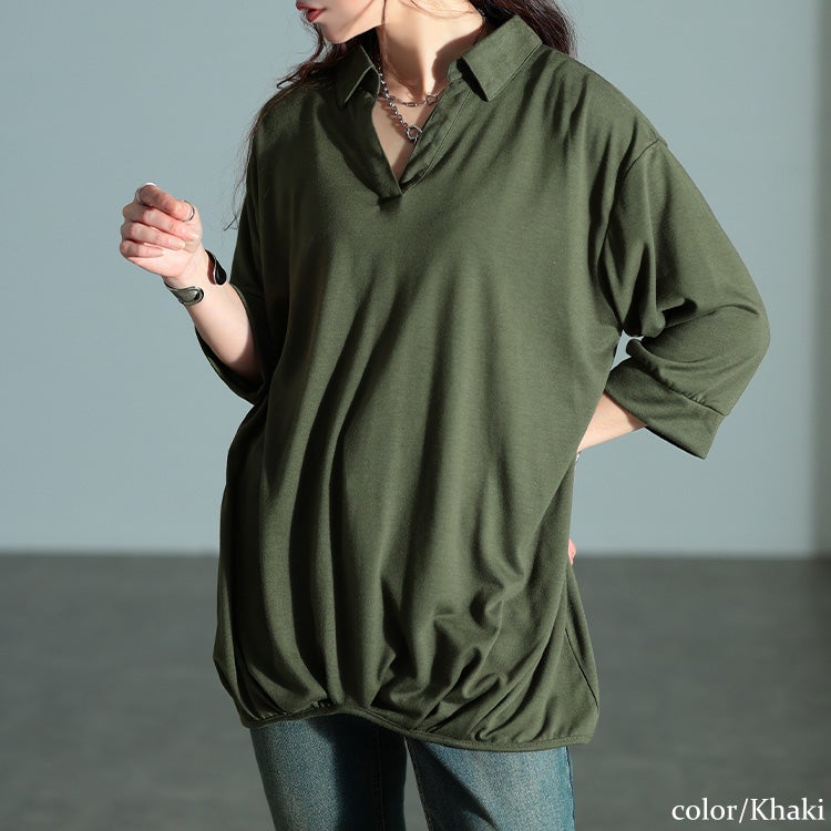 大きいサイズ レディース 後ろレースアップ裾タックプルオーバー