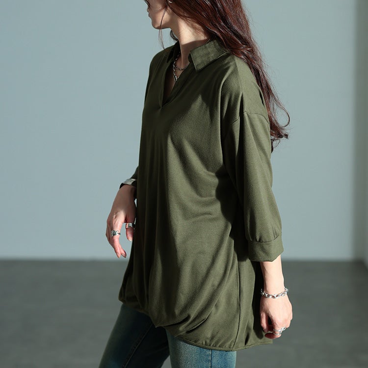 大きいサイズ レディース 後ろレースアップ裾タックプルオーバー