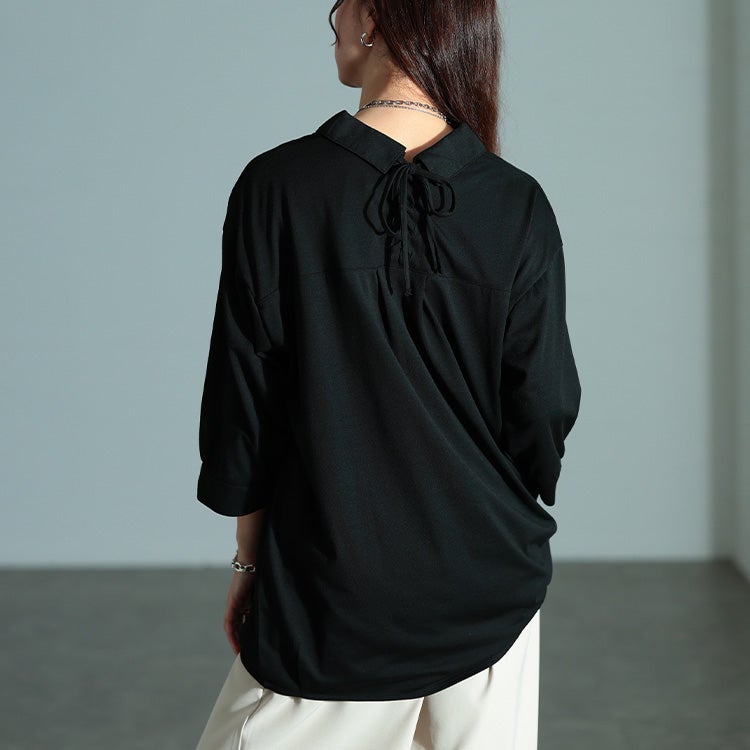 大きいサイズ レディース 後ろレースアップ裾タックプルオーバー