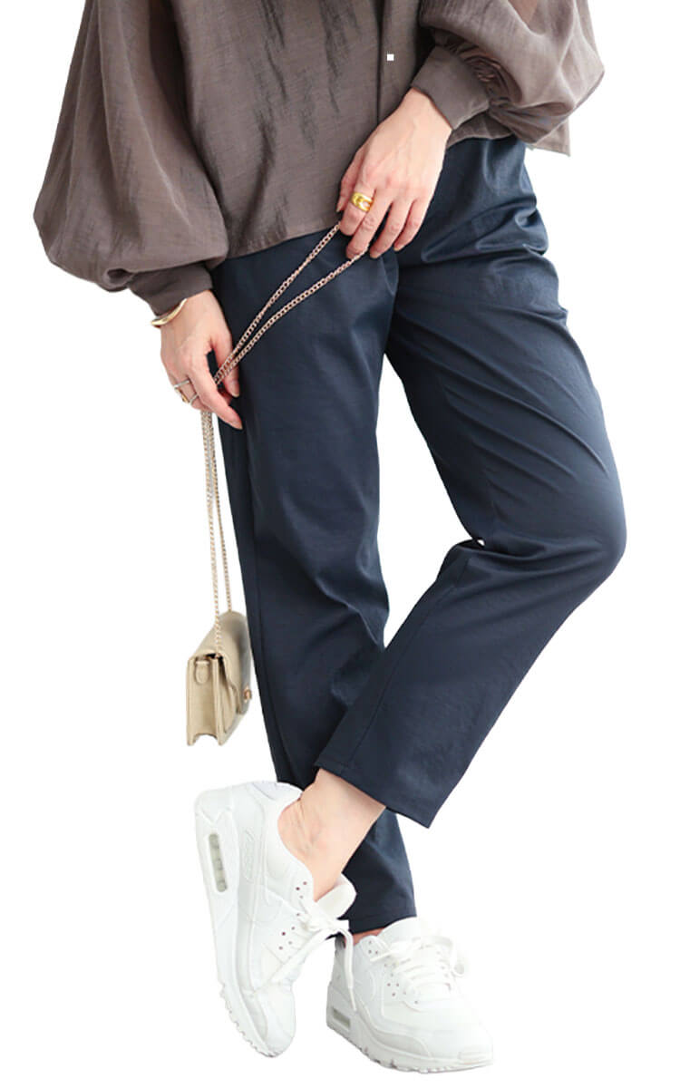 大きいサイズ レディース 接触冷感ソフトフィットテーパードパンツ ネイビー(10分丈)