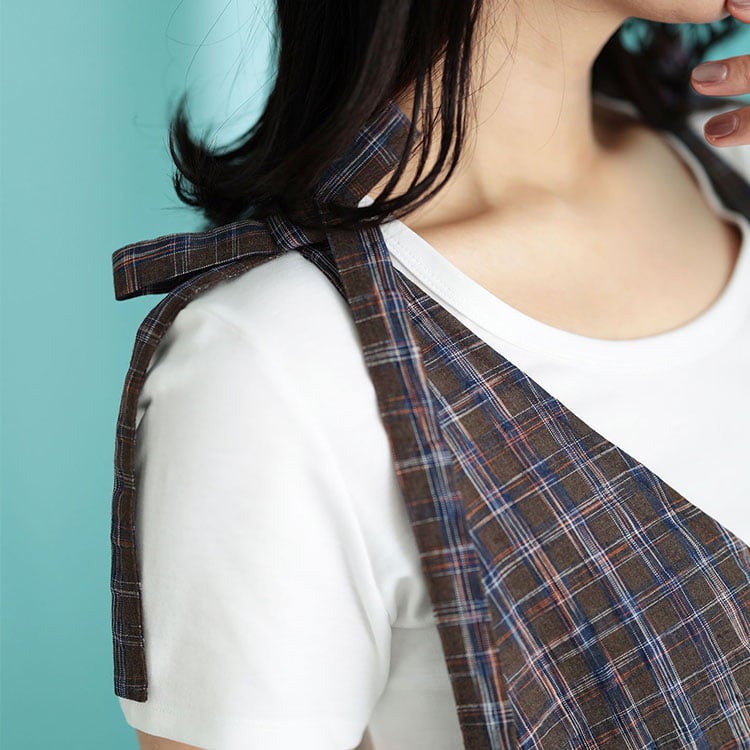 大きいサイズ レディース チェック柄リボンショルダーVネックジャンパースカート