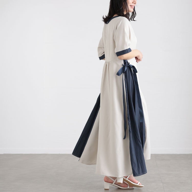 大きいサイズ レディース バイカラーパネル切替ワンピース