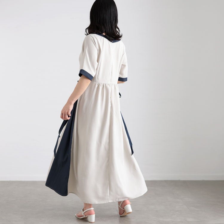 大きいサイズ レディース バイカラーパネル切替ワンピース