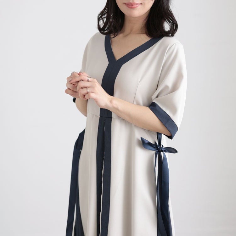 大きいサイズ レディース バイカラーパネル切替ワンピース