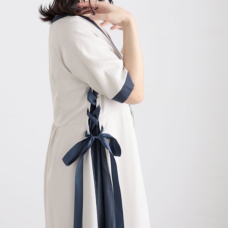 大きいサイズ レディース バイカラーパネル切替ワンピース