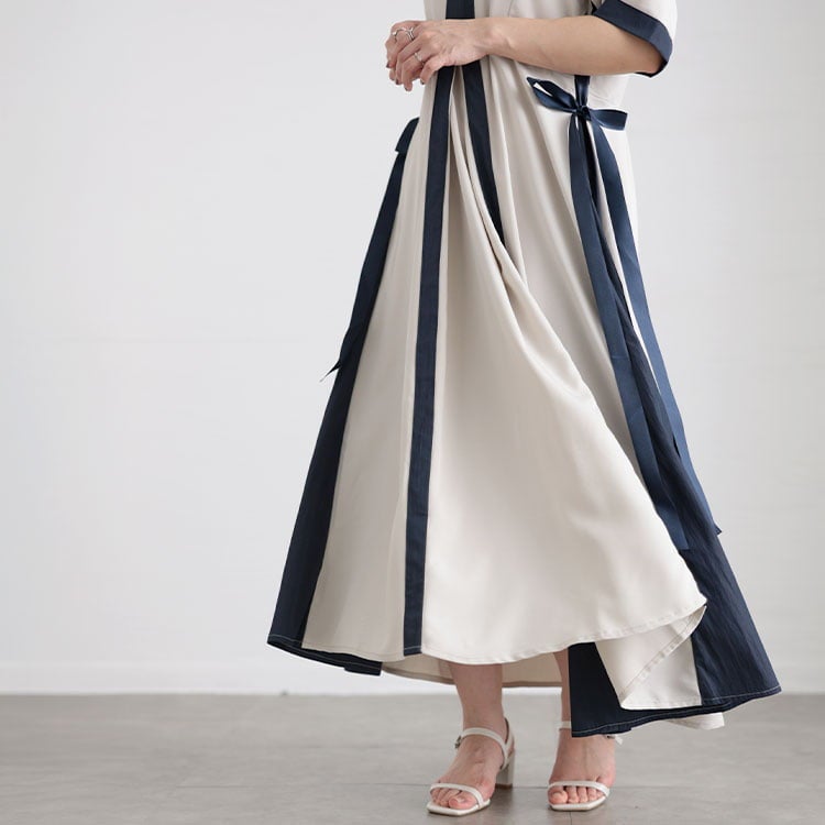 大きいサイズ レディース バイカラーパネル切替ワンピース