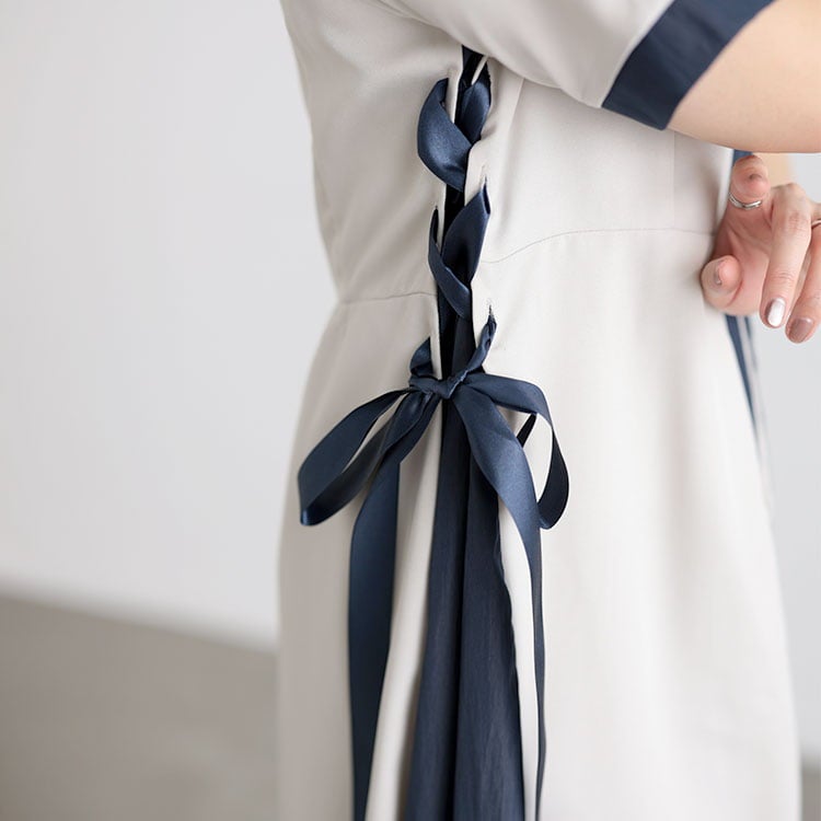 大きいサイズ レディース バイカラーパネル切替ワンピース