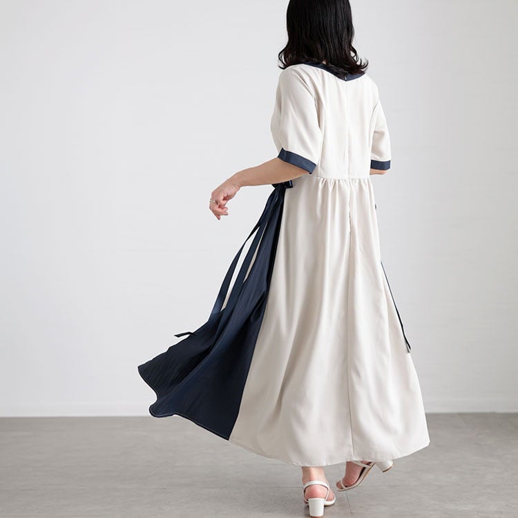 大きいサイズ レディース バイカラーパネル切替ワンピース