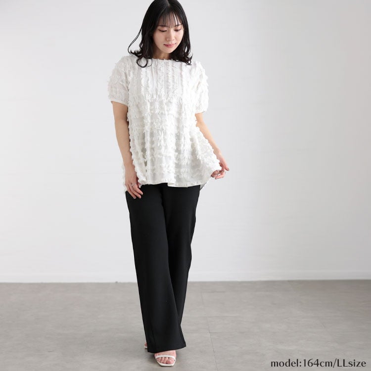 大きいサイズ レディース フリンジジャガードペプラム半袖プルオーバー