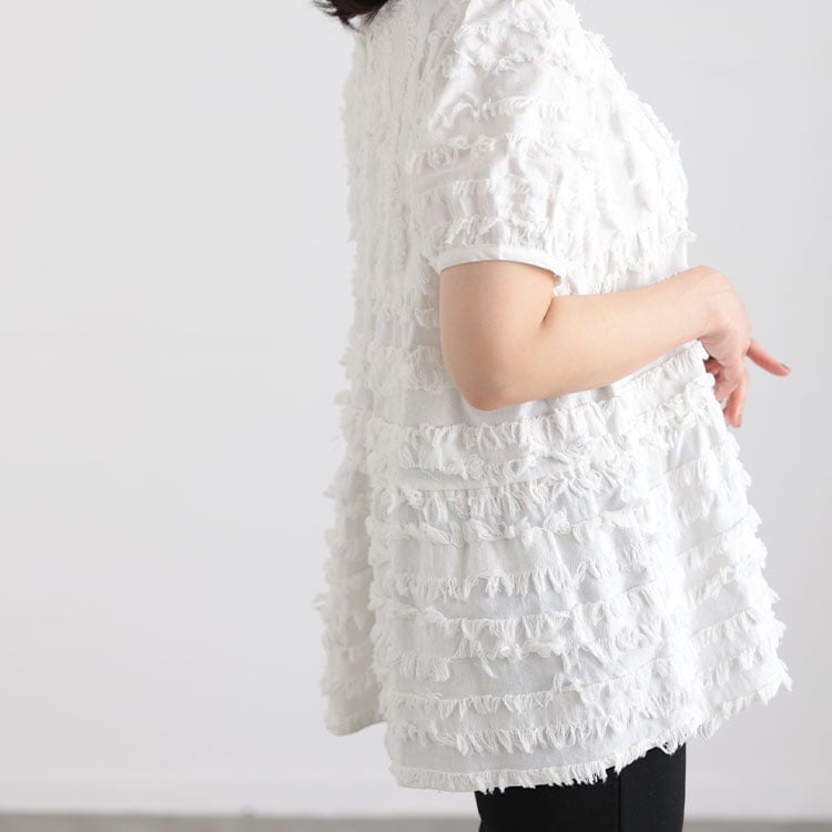 大きいサイズ レディース フリンジジャガードペプラム半袖プルオーバー