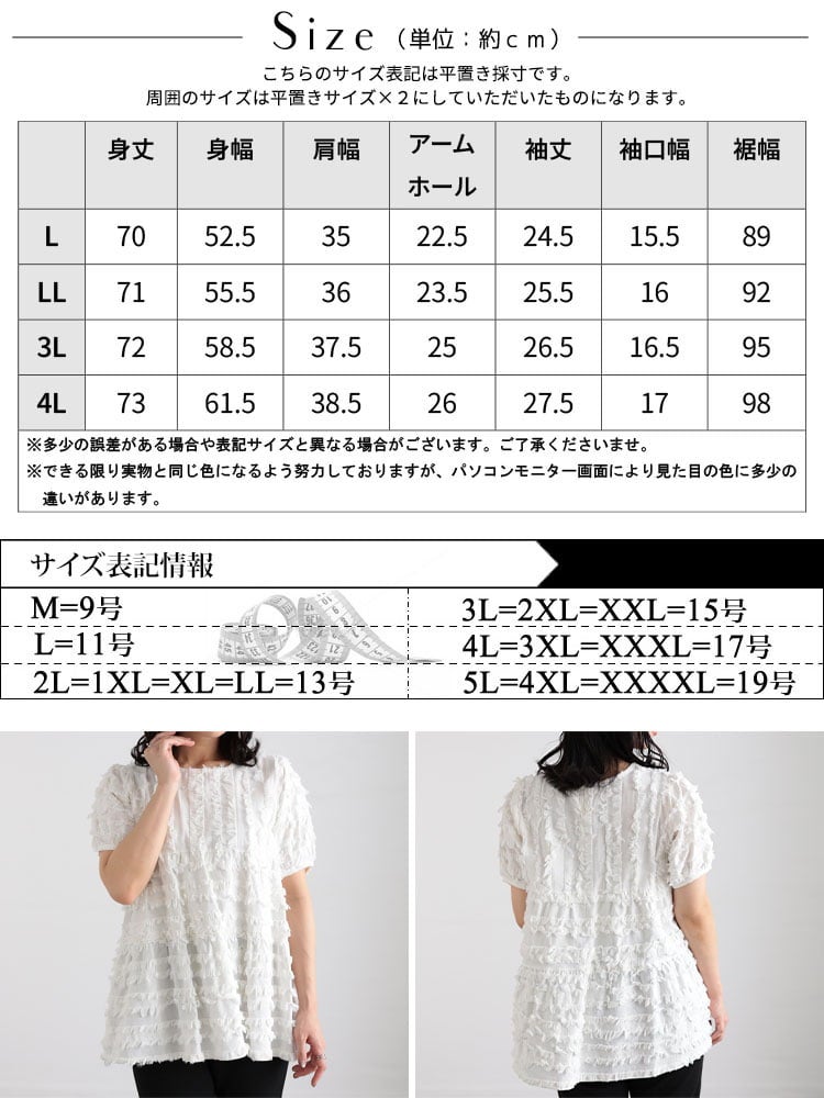 大きいサイズ レディース フリンジジャガードペプラム半袖プルオーバー