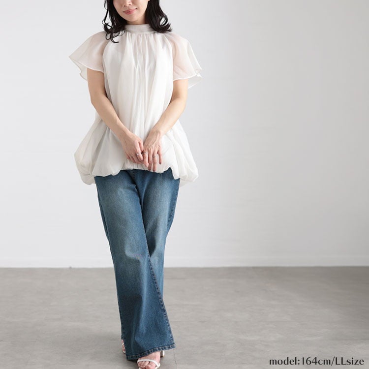 大きいサイズ レディース シフォンバルーンブラウス