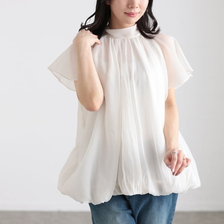大きいサイズ レディース シフォンバルーンブラウス アイボリー