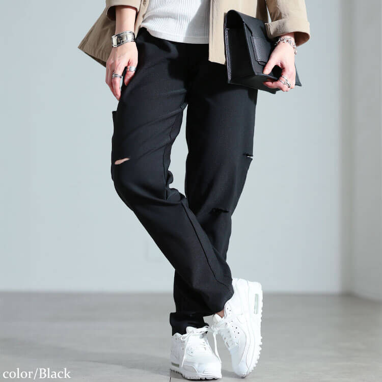 大きいサイズ レディース ストレッチスリムフィットダメージパンツ