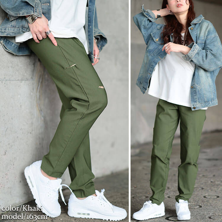 大きいサイズ レディース ストレッチスリムフィットダメージパンツ