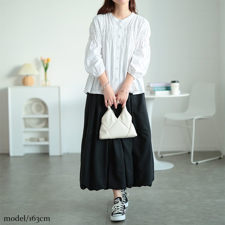 大きいサイズ レディース ピンタックギャザーコットンブラウス