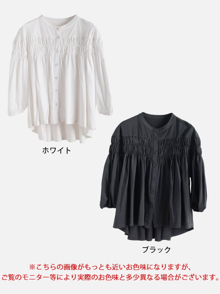 大きいサイズ レディース ピンタックギャザーコットンブラウス