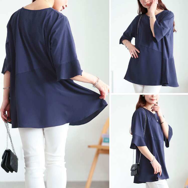 大きいサイズ レディース 持続性冷感斜め切り替えフレアチュニック