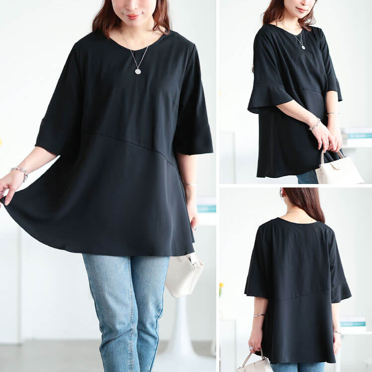 大きいサイズ レディース 持続性冷感斜め切り替えフレアチュニック