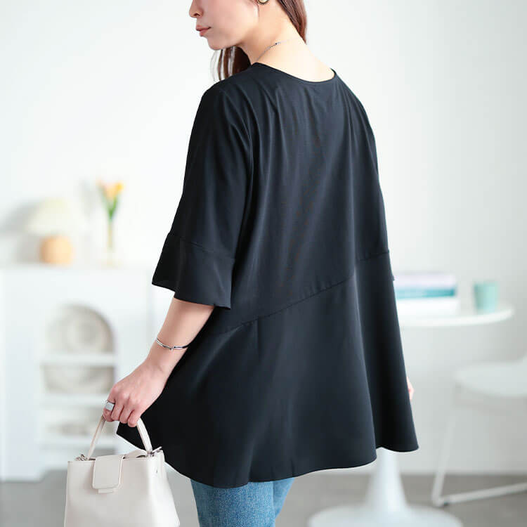 大きいサイズ レディース 持続性冷感斜め切り替えフレアチュニック