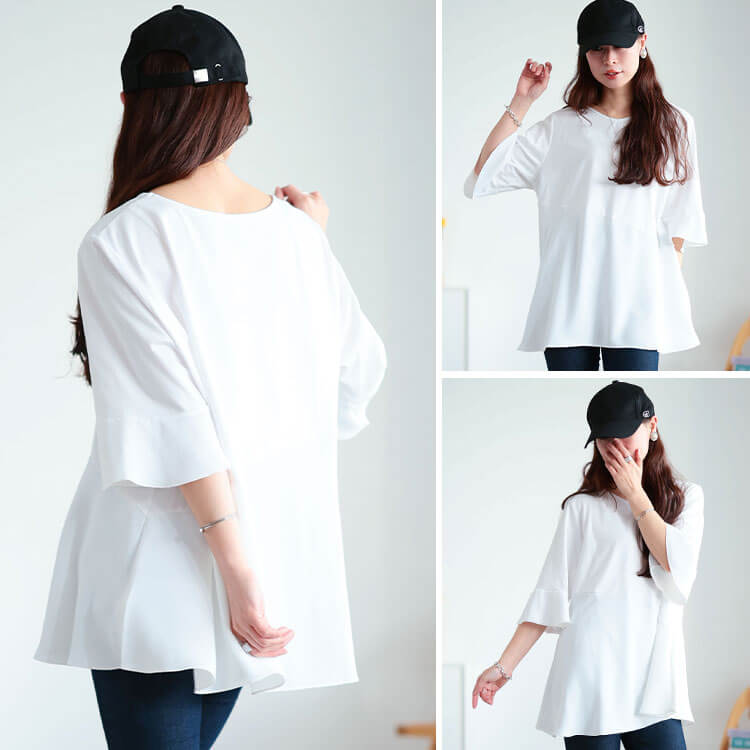 大きいサイズ レディース 持続性冷感斜め切り替えフレアチュニック