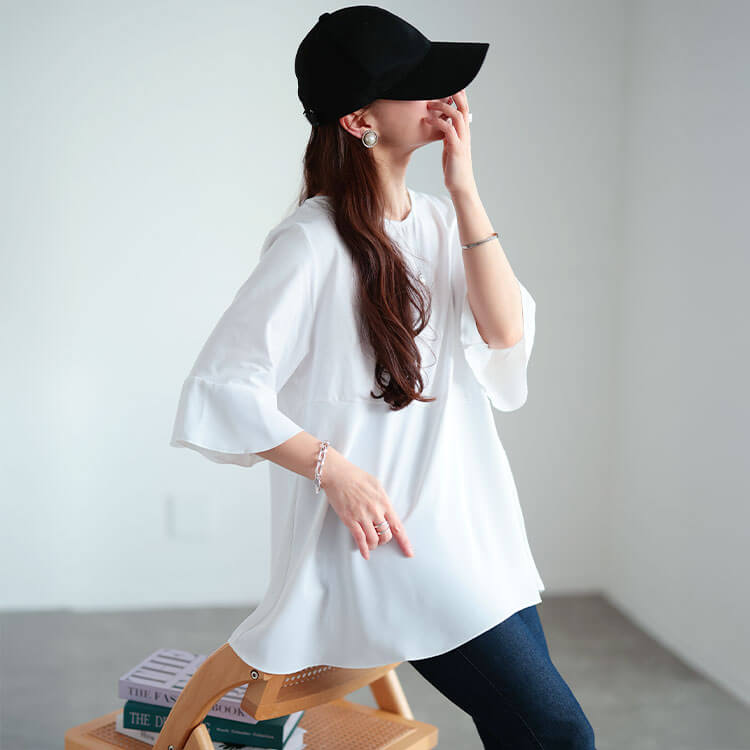 大きいサイズ レディース 持続性冷感斜め切り替えフレアチュニック