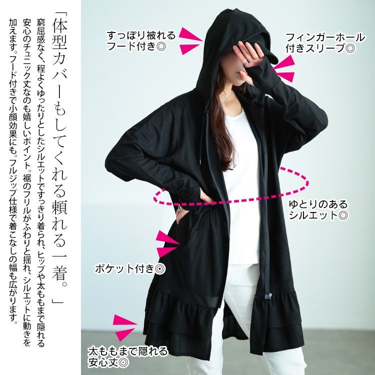 大きいサイズ レディース 吸水速乾＆UVカット＆遮熱ティアードZIPパーカー