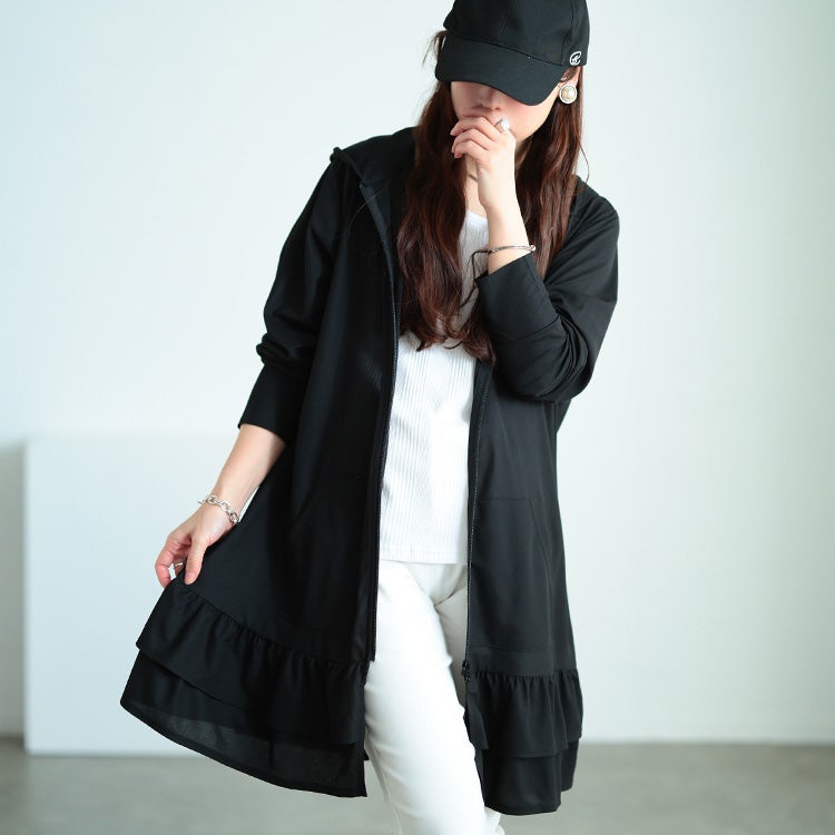 大きいサイズ レディース 吸水速乾＆UVカット＆遮熱ティアードZIPパーカー