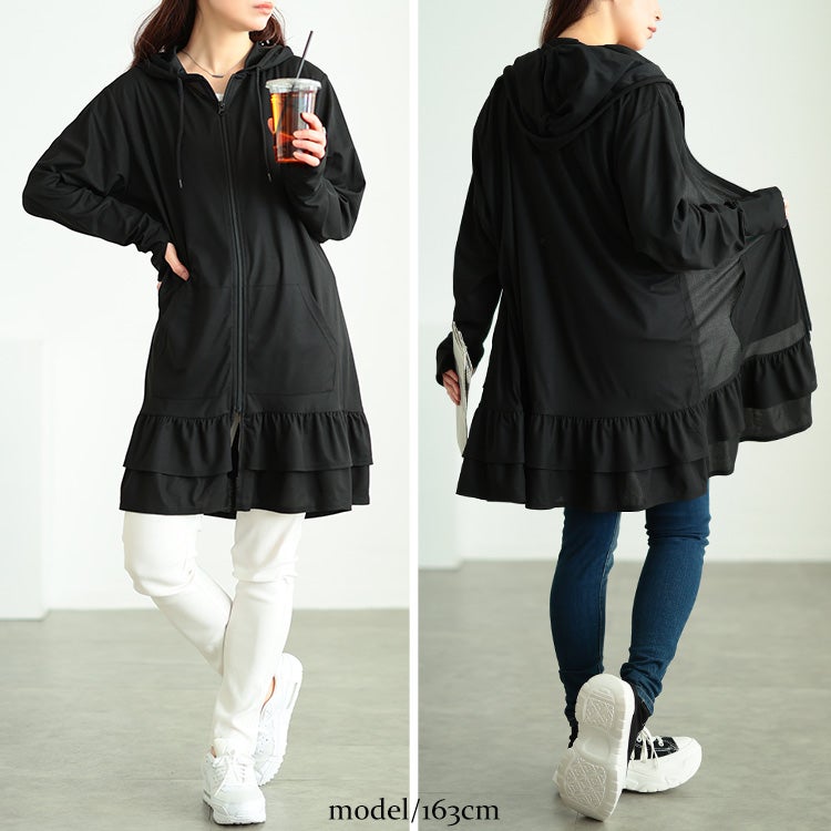 大きいサイズ レディース 吸水速乾＆UVカット＆遮熱ティアードZIPパーカー