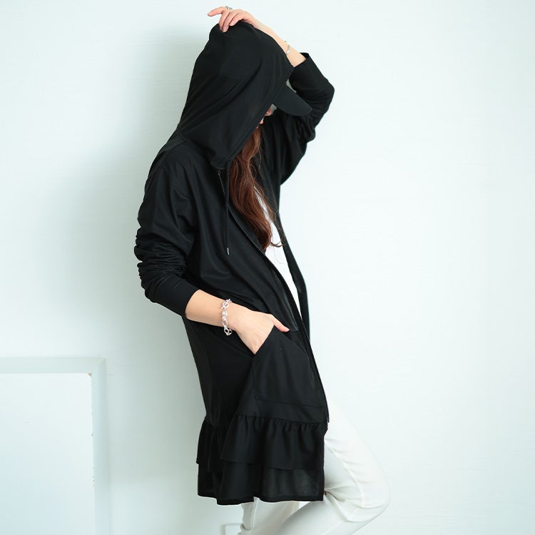 大きいサイズ レディース 吸水速乾＆UVカット＆遮熱ティアードZIPパーカー