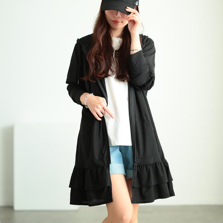 大きいサイズ レディース 吸水速乾＆UVカット＆遮熱ティアードZIPパーカー